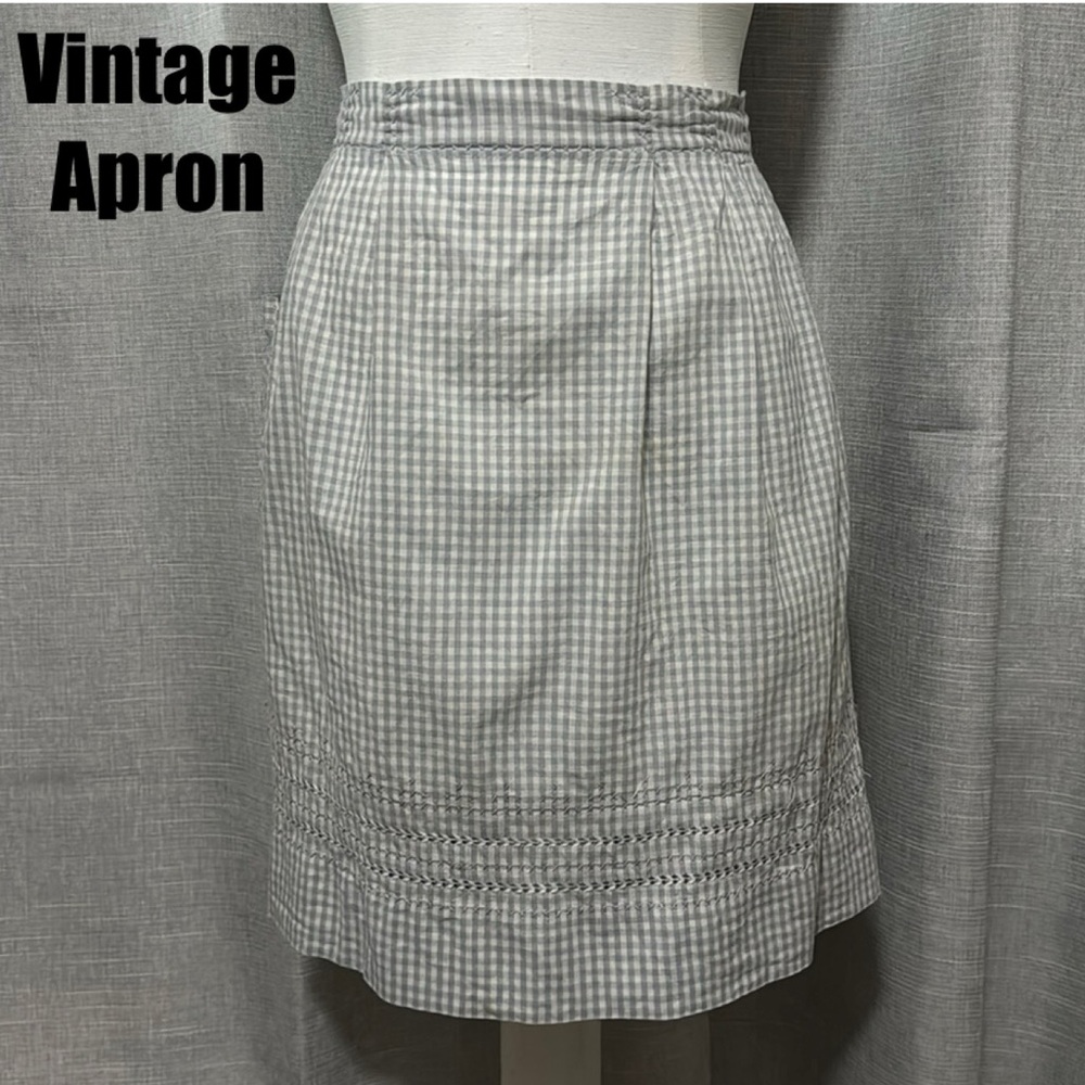 Vintage Apron-Cotton-Gray/White-Stitch Detail